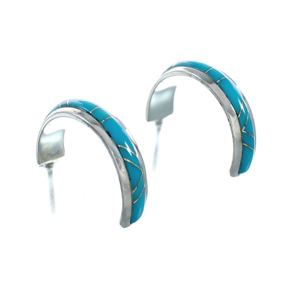Sterling Silver Southwest Turquoise Inlay Post Hoop Earrings TX10056